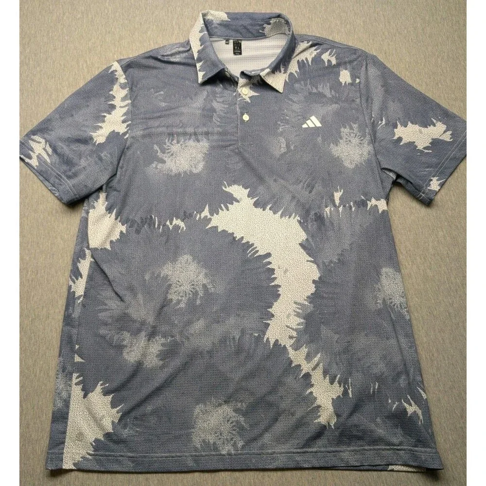Adidas Flower Mesh Golf Polo Shirt ADVR0886 Blue White Men’s Size Large